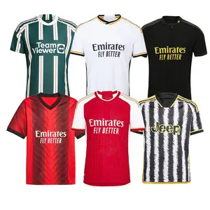 Camisa de futebol barata de futebol de qualidade tailandesa camiseta com impressão por atacado de logotipo do clube, números e nome