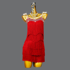Costume de <span class=keywords><strong>danse</strong></span> latine en spandex à franges, robe de compétition de <span class=keywords><strong>danse</strong></span> de salon professionnelle avec strass - Product Image 1