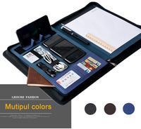 Carpeta de Conferencia con Cierre, Negra, Personalizada, A4, A5, B5, Portafolio, Personalizable, de Cuero PU o Genuino, con Bloc de Notas y Espacio para Teléfono