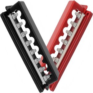 Barre omnibus en cuivre 600A avec couvercle, bloc de distribution d'alimentation CC 48V, 8 voies, goujons M10, bornier positif et négatif rouge et noir - Product Image 1