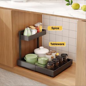 Estante de Almacenamiento de Especias Plegable de Metal de Doble Capa Extensible y Altamente Ajustable <span class=keywords><strong>para</strong></span> Organizador de Accesorios de Fregadero de Cocina - Product Image 5
