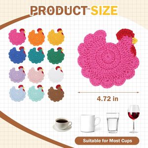 Handmade Crochet Chicken Coasters Funny Stuffed Animal-Themed Drink Coasters for Home <b>Desk</b> Decor Tabletop Protection-Crazy - Product Image 3