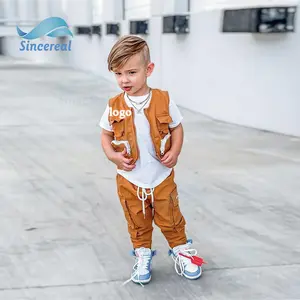 Custom Kids Toddler Jogger Sets Zip Up Jacket Sleeveless Cargo Pants 3D Pockets Co Ord Tracksuit Suit Two Piece Sets for Boys