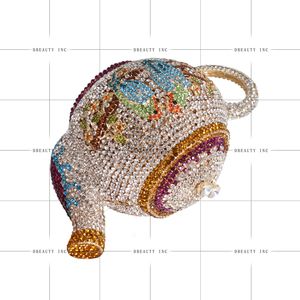 Pochette de soirée fantaisie en forme de théière ornée de strass et de cristaux pour femme, sac à main scintillant décontracté avec chaîne - Product Image 4