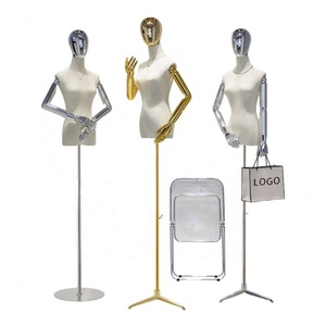 Colore personalizzato abito da sposa oro cromato <span class=keywords><strong>braccio</strong></span>/testa manichino Mujer <span class=keywords><strong>donna</strong></span> abbigliamento Display lino mezzo corpo manichino femminile con <span class=keywords><strong>braccio</strong></span> - Product Image 2