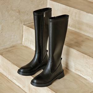 Bottes à hauteur de genou pour femmes, bottes longues en cuir à talons bas et hauts, bottes de motard pour femmes, chaussures de moto de rue Cool pour hommes - Product Image 3