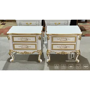 Фошань изготовленная на заказ Высококачественная французская мебель для спальни золотистые и белые современные тумбочки