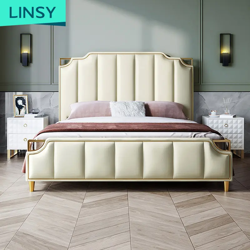 Linsy Bedroom Furniture King Size Large Soft Bed Leather Double King Size Bed frame Contemporary Antique Leather Bed RAX4A