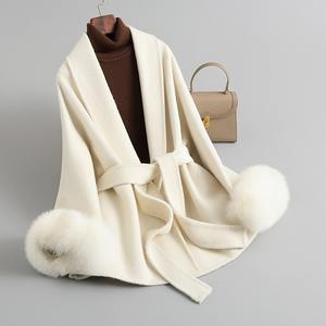 PUDI Fashion 2024 nuevo abrigo de Cachemira de doble cara para mujer capa de piel de zorro chaqueta de Tweed de lana completa CT460 - Product Image 6