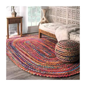 Tapis en coton tressé ovale multicolore fait main pour salon, chambre, entrée et décorations bohèmes - Product Image 6