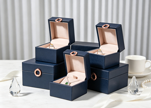 The <b>box</b> is made of delicate dark blue faux leather decorated with <b>rose</b> gold round metal buckle the inner side of flip - Product Image 3