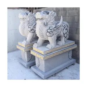 Outdoor Entrace Statue Hand Made Fengshui Pixiu Marble Statue White Stone Pixiu Statue Sculpture
