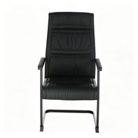 Chaise de bureau ergonomique moderne en cuir noir avec accoudoir fixe et structure métallique pour visiteurs, réceptions, conférences et télétravail