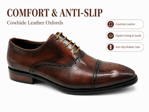 Chaussures Richelieu marron en cuir véritable bicolore pour hommes, à lacets, bout rond, souples, pour le bureau, les affaires et les mariages - Product Image 1