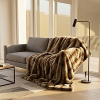 Plaid en fausse fourrure douce et moelleuse Zhengtai, motif loup/renard, idéal pour l'hiver