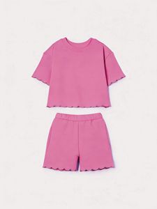 Conjunto de Ropa de Moda para Niñas Pequeñas de 2 Piezas, Camiseta de Manga Corta y Pantalones Cortos, Conjunto de Verano con Bordado Festoneado para Niñas de <span class=keywords><strong>10</strong></span> Años - Product Image 3