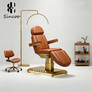 Custom Design Beauty Electric <b>Bed</b> Reclining Esthetician <b>Bed</b> Table Gold Base with <b>LED</b> Light 3 Motors Ergonomic Facial Spa <b>Bed</b> - Product Image 1