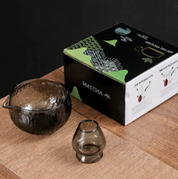 Bol à matcha en verre noir Newell avec bec verseur, accessoires de cérémonie, ensemble de tasses à matcha, bol de cérémonie Chawan, bol à matcha