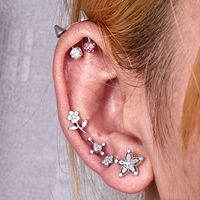Piercing de nez en titane ASTM F136 G23 avec incrustation de zircon cubique en forme de fleur, bijou de mariage pour femme, pour l'oreille, l'auriculaire, la hélix et le cartilage