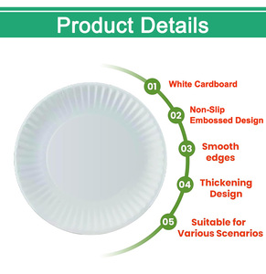 Assiettes en <span class=keywords><strong>carton</strong></span> blanc compostables personnalisées, robustes, pour gâteaux, hot-dogs, fêtes d'anniversaire, jetables, 9 et 10 pouces, avec logo, vente en gros - Product Image 3