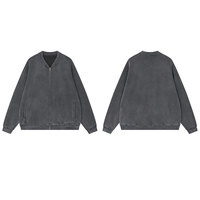 Fournisseur de streetwear tendance, faible MOQ, veste bomber zippée pour homme, coupe oversize, effet délavé à l'acide, personnalisable avec impression