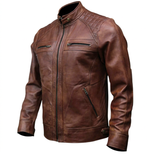 Premium Men's Genuine Cowhide Leather Biker <b>Jacket</b> Vintage Brown Motorcycle <b>Racing</b> <b>Jacket</b> with Quilted Shoulders - Product Image 2
