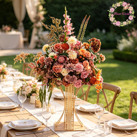 Bouquet de fleurs artificielles en soie fait main, rose et hortensia aux couleurs d'automne, grand bouquet luxueux pour la décoration de table de mariage