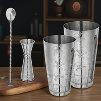 Shaker à cocktails Boston en acier inoxydable 304 avec gravure de crâne gothique, doseur et cuillère de barman pour bars à domicile et restaurants