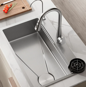 ブラックフライデーホットセールモダンガングレーキッチンシンク多機能キッチンシンク304ステンレススチールキッチンシンクセット蛇口 - Product Image 6