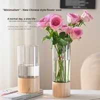 Vase en plastique hydroponique Deermei, plateau en bois, vase de table moderne, arrangement floral simple, vase circulaire noir