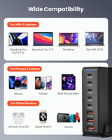 Cargador GaN de 268W con 8 Puertos USB C, Estación de Carga Rápida, Adaptador de Escritorio PD 3.0 QC 3.0 para Laptop y PC