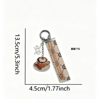 Porte-clés en acrylique avec pendentif tasse de café latte et étoile de café, breloque de sac avec sangle en ruban, cadeau pour les amateurs de café