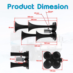 Kaion 4 Trompet Lucht Hoorn Krachtige 150db Luid Universele 12V/24V Voor Trein Auto Vrachtwagen Vrachtwagen Boot Suv Coaxiaal Gemaakt Plastic - Product Image 5