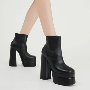 Nouvelles bottes pour femmes à talons hauts, toutes occasions, automne-hiver 2023, talon épais de 15 cm, plateforme imperméable, couleur nude - Product Image 1