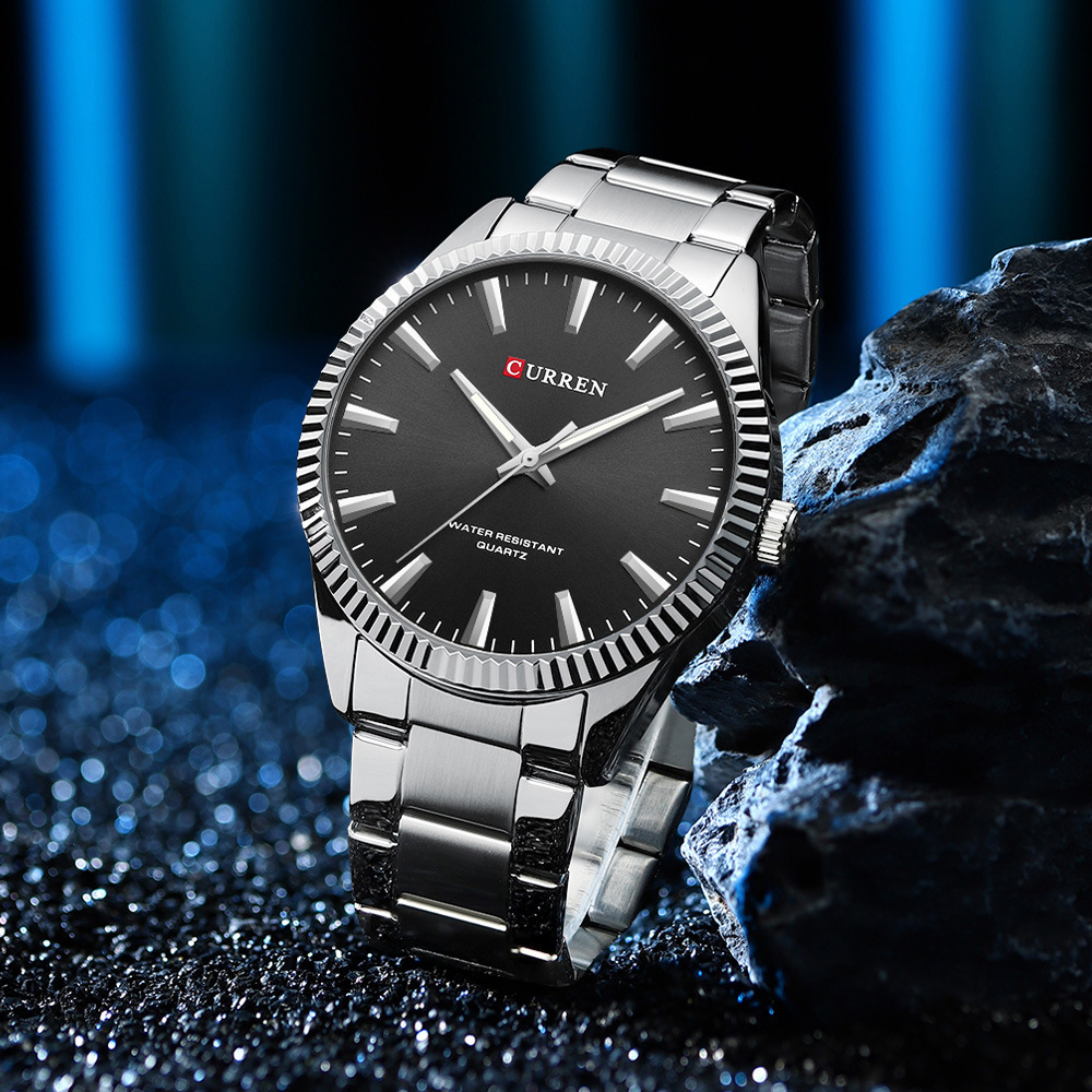 Часы наручные Curren Мужские кварцевые, дизайнерские деловые повседневные светящиеся, с браслетом из нержавеющей стали, 8425