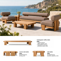 Ensemble de table d'appoint en teck pour l'extérieur, table basse rectangulaire et tables d'angle latérales pour jardin, patio, villa, terrasse extérieure