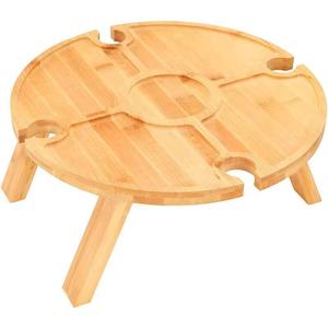 Wooden Round Folding <b>Table</b> Outdoor <b>Portable</b> <b>Picnic</b> <b>Table</b> Tripod Base Solid Wood Rustic Design - Product Image 1