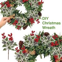 Runjung pinus alami batang Pinecone Berry merah Holly pilihan buah beri merah Natal buatan untuk dekorasi liburan Natal
