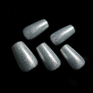 Faux <span class=keywords><strong>ongles</strong></span> à presser avec paillettes blanches, forme cercueil mi-longue, style luxueux, en acrylique, <span class=keywords><strong>pour</strong></span> manucure DIY, salon, <span class=keywords><strong>mariage</strong></span>, rendez-vous galant - Product Image 6