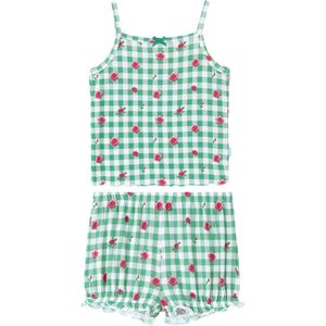 Toddler Girl Summer Outfit Sleeveless <b>Top</b> Shorts 2 Piece Set Green Checkered <b>Rose</b> Print Breathable Bamboo Cotton Clothing - Product Image 1