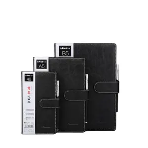 B5 black hardcover leather business notepad journal notebook with pen holder