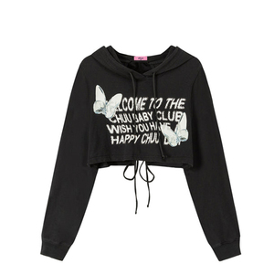 OEM all'ingrosso personalizzato morbido spallina <span class=keywords><strong>farfalla</strong></span> stampa digitale <span class=keywords><strong>felpa</strong></span> in cotone felpe ritagliata per le donne - Product Image 1