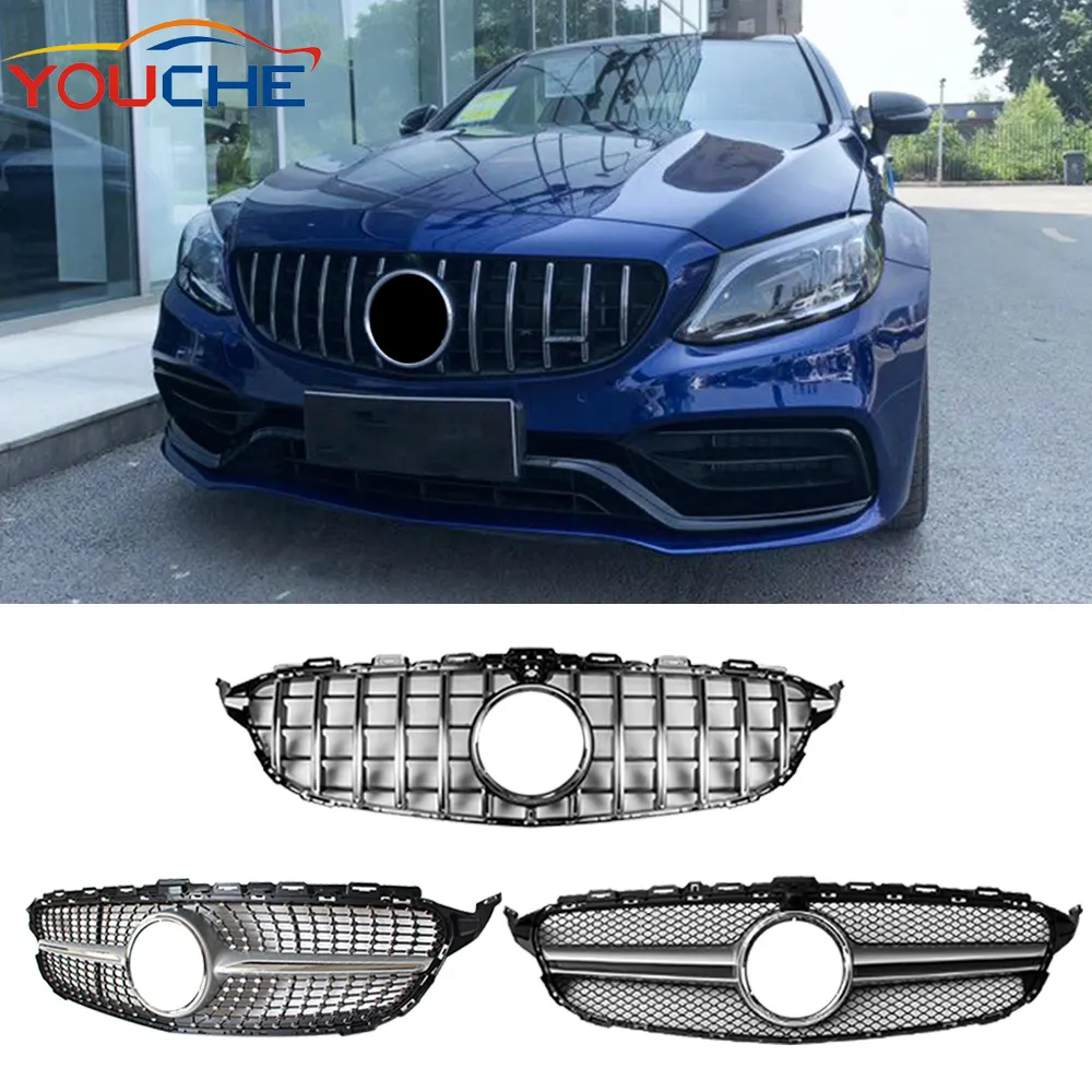 Sterne Diamant Stil & GTR Stil & AMG Stil Kühlergrill Sport Grill für Mercedes Benz C Klasse W205