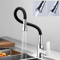 Keran Putar Universal Silikon Hitam dengan Dua Gagang, Lapisan Krom Modern, Kuningan, Keramik, 2 Mode Semprotan, Tarik untuk Semprot
