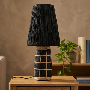 WOODGRANDLIVING Red Asian Contemporary Cylindrical Fabric Table Lamp <b>Shade</b> Decorative Bedroom Lamp for Home - Product Image 2