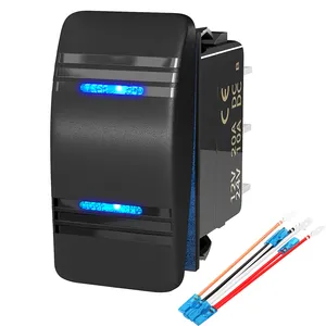 ON-OFF-ON Interruptor impermeable marino Dual Blue LED Interruptor basculante de 7 pines DPDT Interruptor basculante de 3 vías con patrón láser personalizado