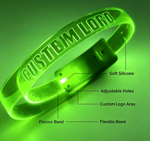 Bracelet moderne personnalisé avec logo imprimé en sérigraphie sur TPU transparent, éclairage LED coloré, avec 3 piles LR41 pour les fêtes et les spectacles en direct - Product Image 4