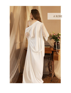 Hot Sale Ice Silky <strong>Nightdress</strong> and Sexy <strong>Black</strong> Lace Long Satin Nightgown Plus Size Pajamas Sleepwear for Women - Product Image 4