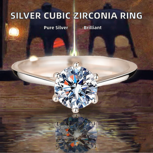 Classic Claw Setting Zircon Sterling <b>Silver</b> S925 Rhodium Plated Engagement Wedding Band Eternity Promise <b>Ring</b> for Women - Product Image 2