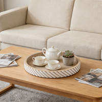 Plateau rond en bois massif poli, moderne et écologique, pour le petit-déjeuner, le service à thé et la décoration de table